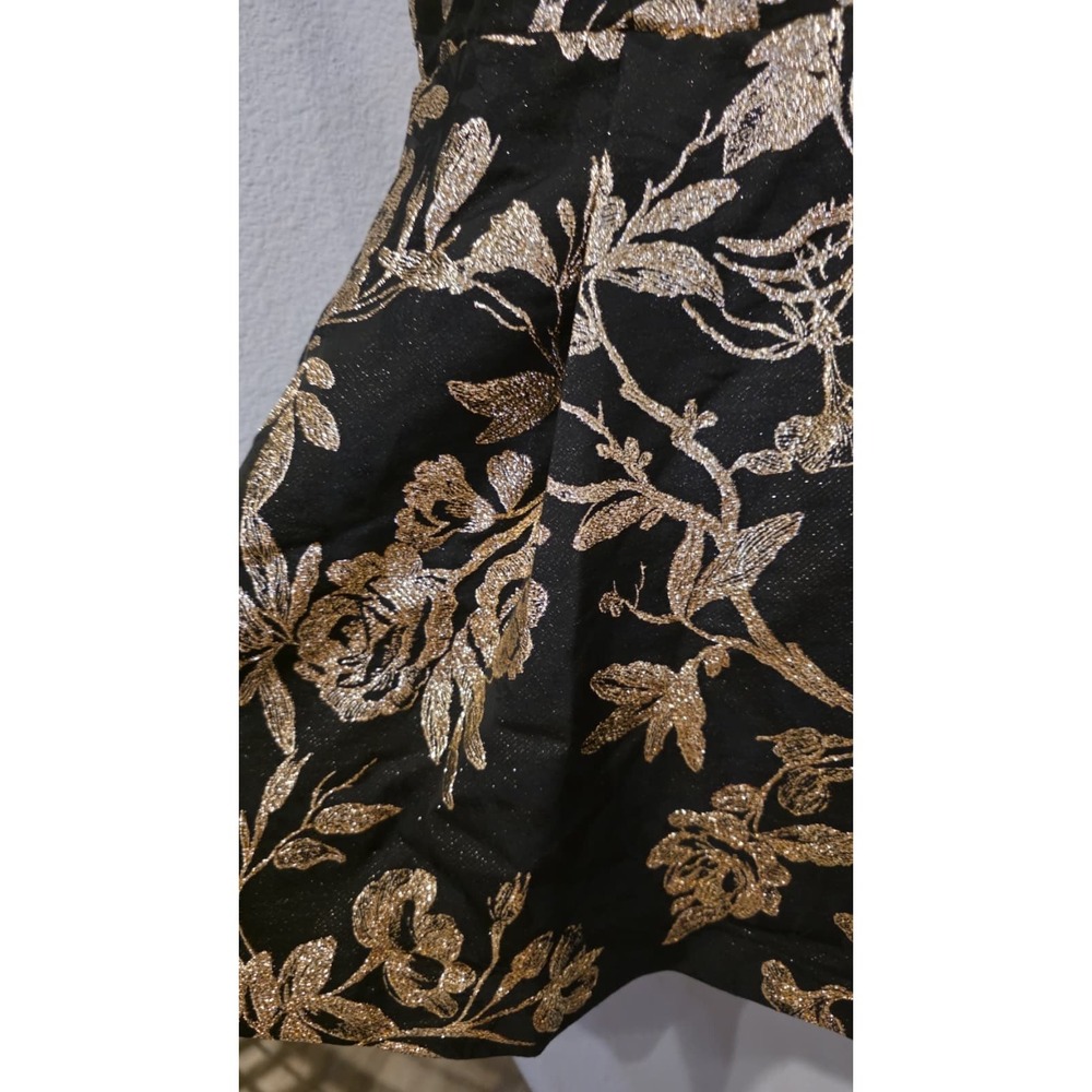 Alice + Olivia Black Gold Metallic Floral Brocade Mini Dress Bow Cocktail 2 - Picture 7 of 15